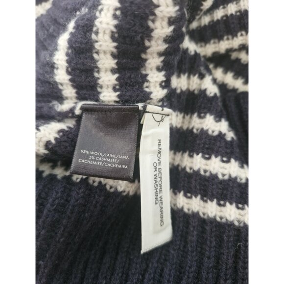 ANN TAYLOR Navy Blue & White Stripped Sweater 95% Wool 5% Cashmere Size XL - Picture 7 of 9